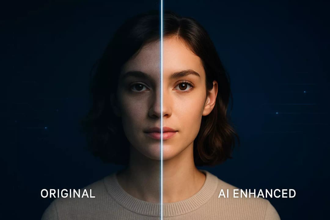 ぼやけた画像のためのオンライン画像高画質化 - AI photo enhancement feature demonstration for enhancing blurry photos