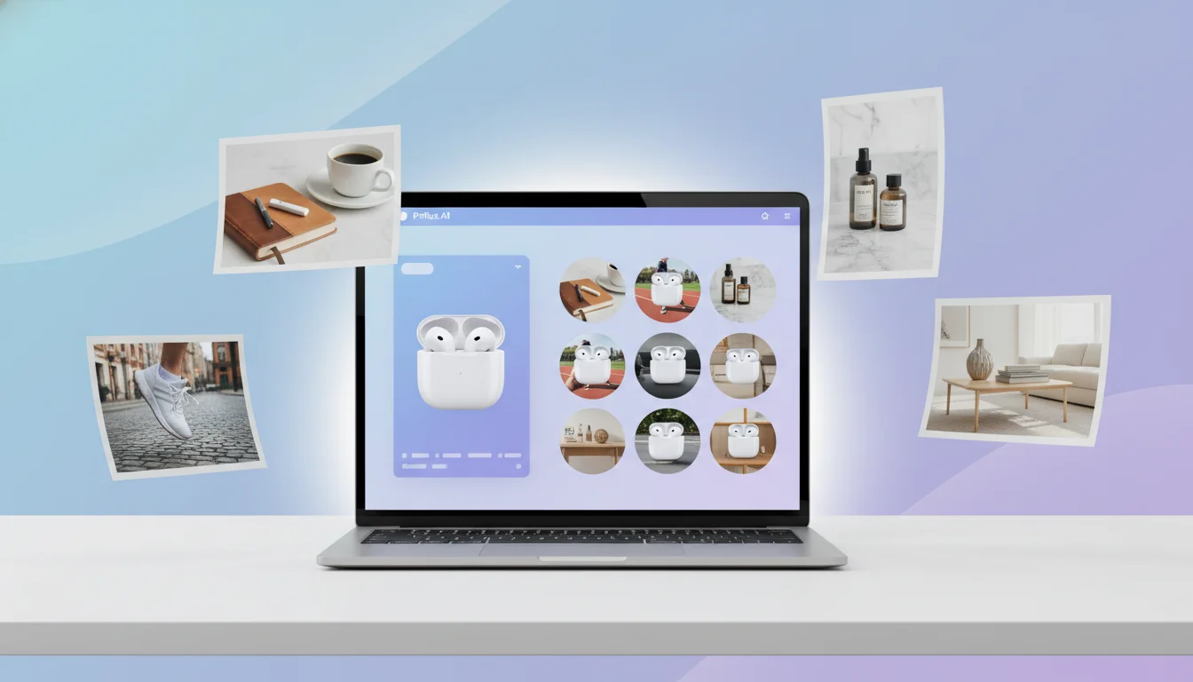 Ejemplo de pack de escenas de e-commerce generado por Pixflux.AI Scene Burst