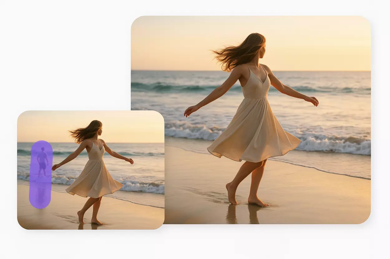 Beach dance scene person removal example