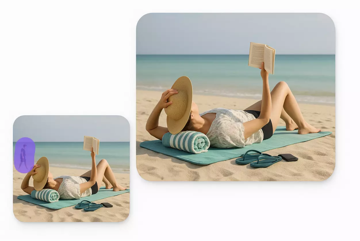 Beach reading scene person removal example