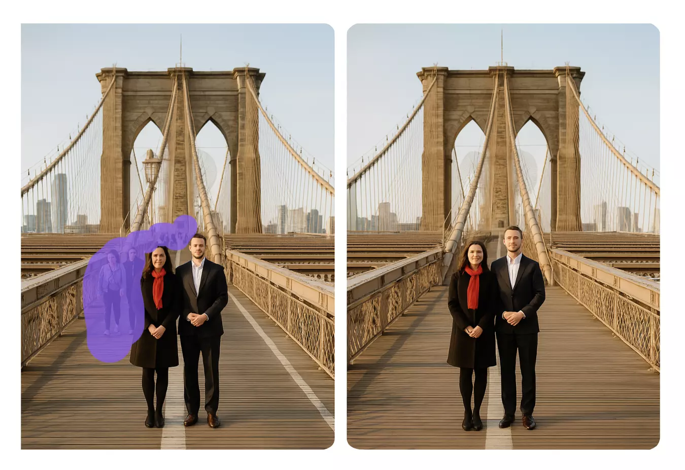 Exemple de suppression de personne dans une scène du pont de Brooklyn